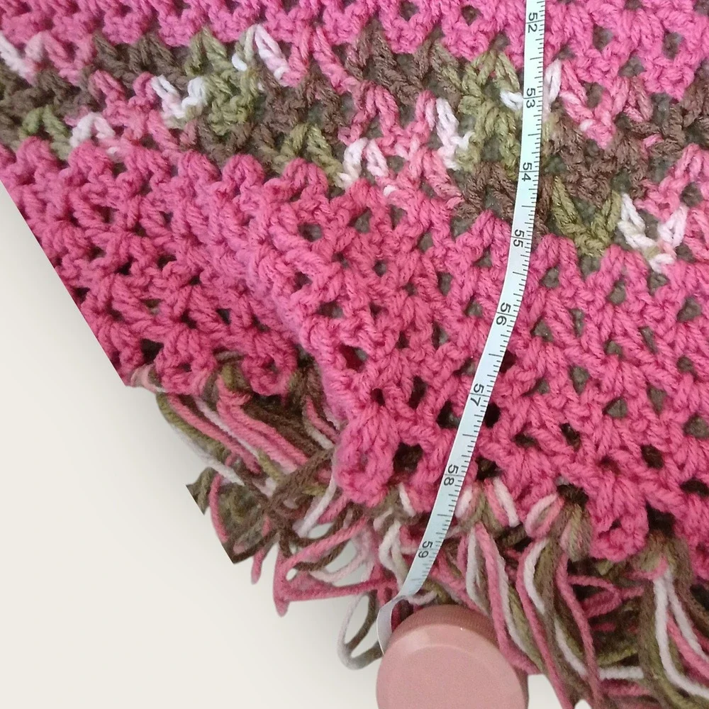 Handmade‎ Pink Brown Crochet Blanket Throw Fringe Stripes Soft Cozy Home Decor